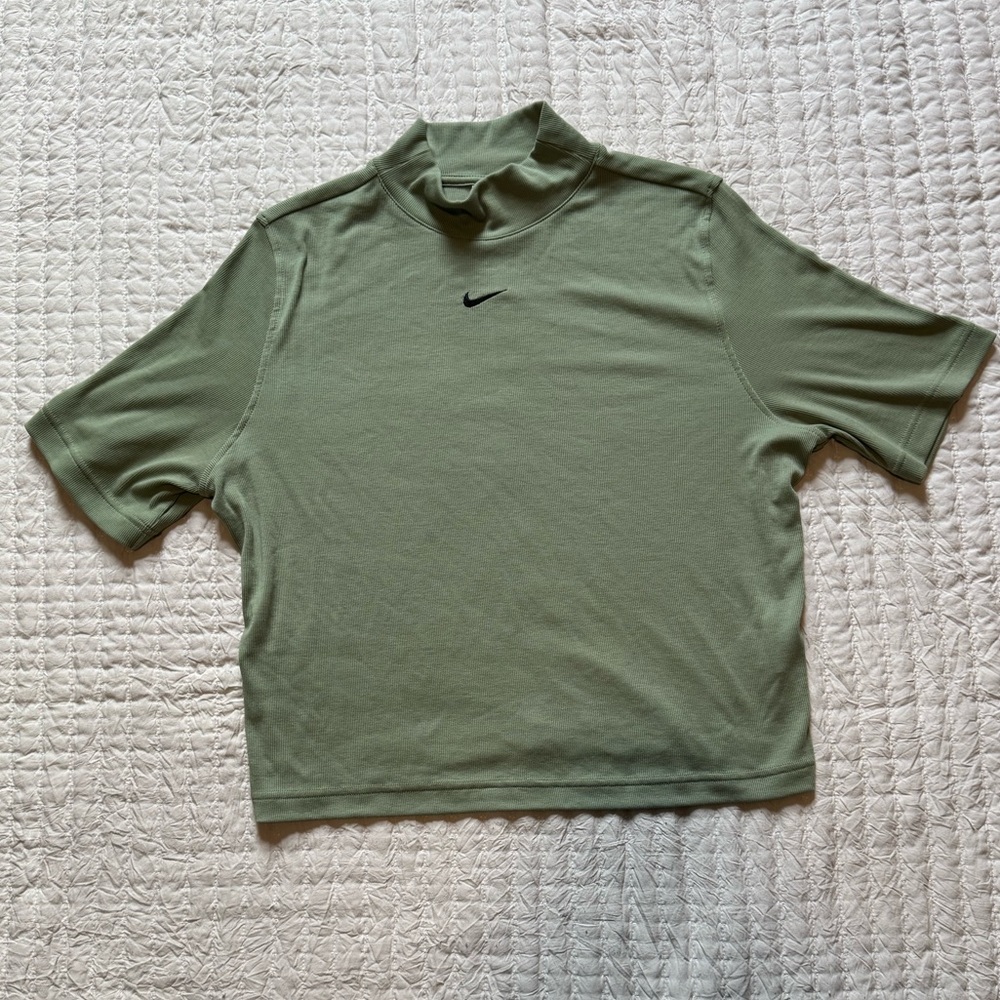 Nike Women's Ribbed Short Sleeve Mock Neck Sage Green Tee
